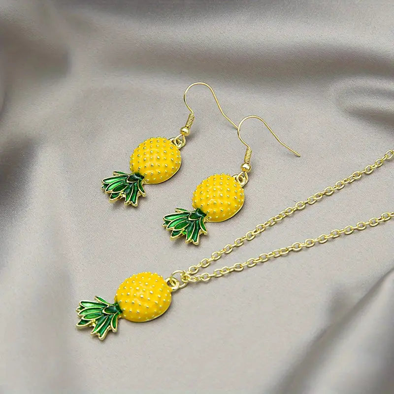 Upside-down Pineapple Earrings & Necklace Set