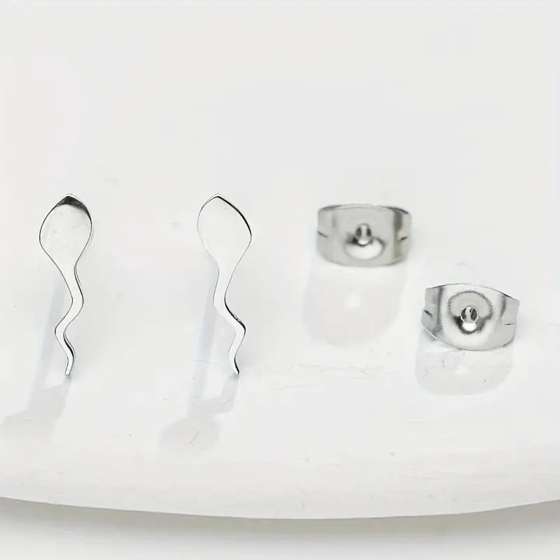 Stainless Steel Sperm Shape Stud Earring (1 pair)