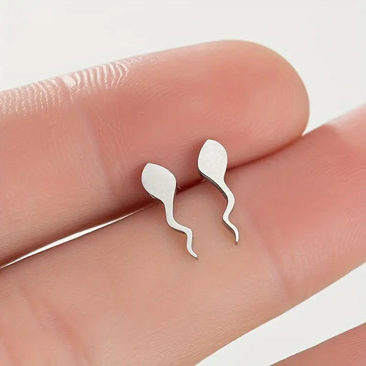 Stainless Steel Sperm Shape Stud Earring (1 pair)